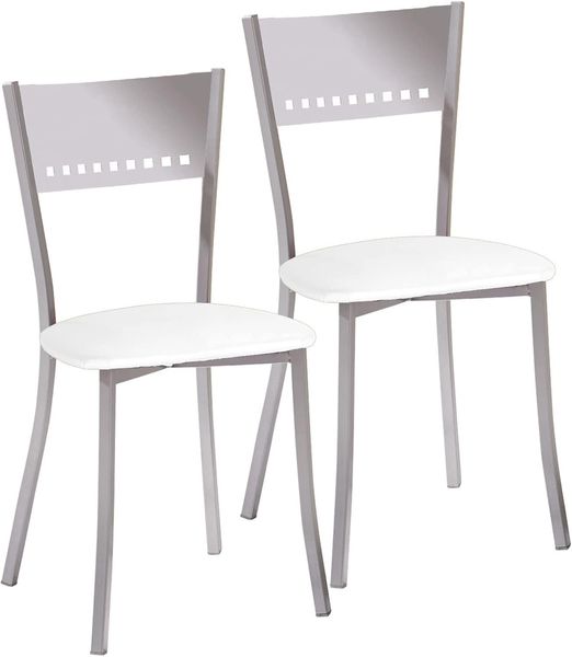 ASTIMESA 2 Metallstühle mit Leiterlehne und gepolstertem Sitz, Aluminiumgestell, Sitz aus weißem Kunstleder
