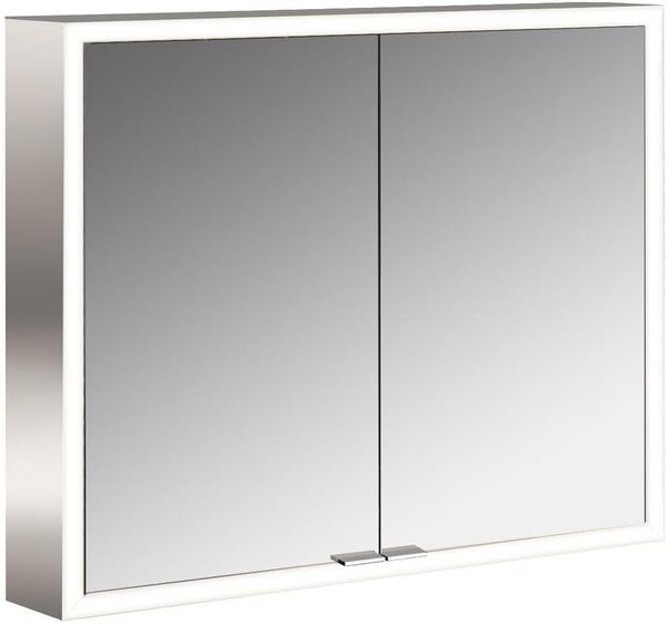 Emco asis prime Lichtspiegelschrank, Aufputzmodell, 2 Türen, mit Lichtpaket, 800mm, Ausführung: Gehäuse Aluminium - Rückwand weiß - 949706162