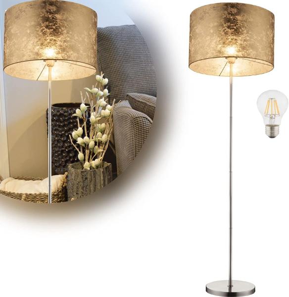 Stehlampe Wohnzimmer Stehleuchte LED Leselampe Textil Schirm Gold ST5551