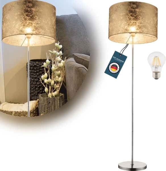 Stehlampe Wohnzimmer Stehleuchte LED Leselampe Textil Schirm Gold ST5551