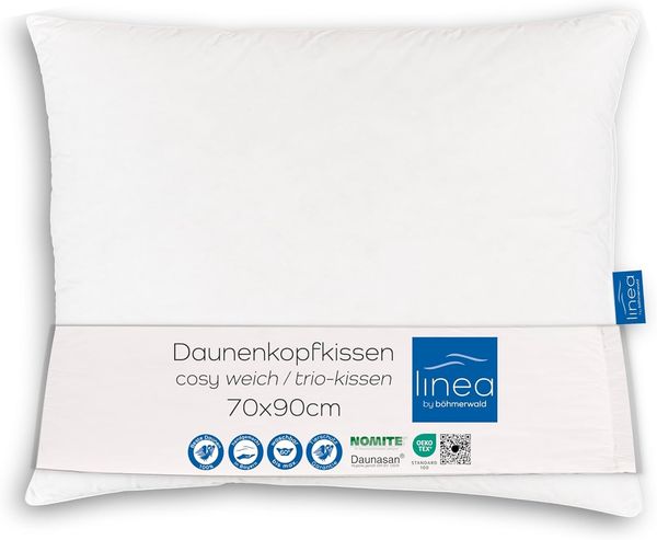 LINEA by böhmerwald - cosy - 3 Kammer-Kopfkissen weich, 70x90, Innen:100% Federn, Äußere Kammern:90% Daune/10% Feder, Allergiker geeignet, waschbar bis 60°C, in Deutschland produziert