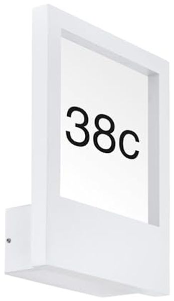 Wandleuchte, Hausnummer, Alu Glas, weiß, IP44, H 33,5 cm