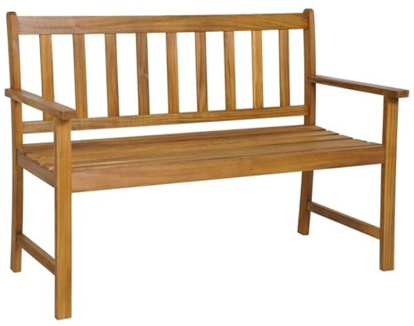 FANTASK Gartenbank Holz, Holzbank wetterfest, 2-Sitzer Sitzbank aus Akazienholz, Balkonbank bis 360 kg belastbar, Terrassenbank, Natur, 122 x 56,5 x 86 cm