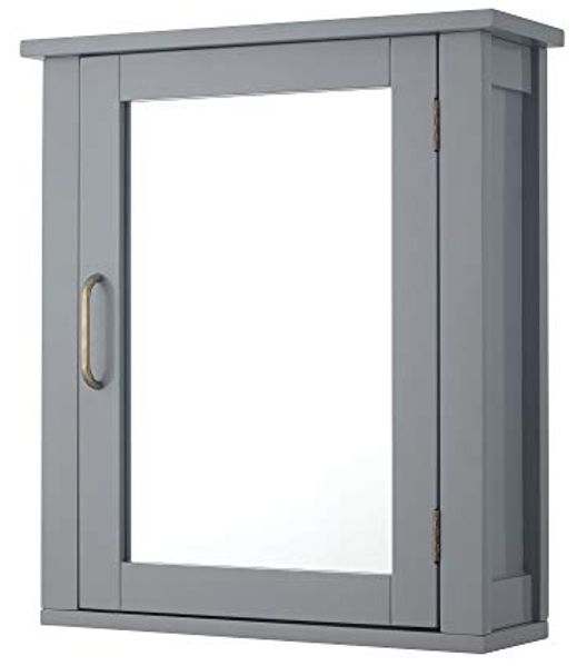 Teamson Home Badezimmermöbel aus Holz an der Wand verspiegelter Medizinschrank mit verstellbarem Regal Grau EHF-F0021