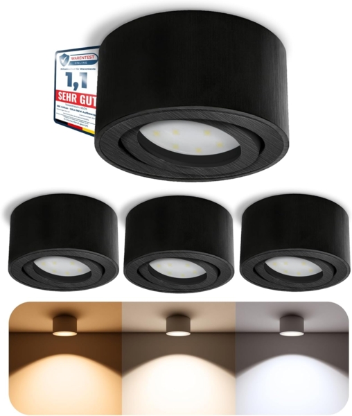 SSC-LUXon LED Aufbaustrahler CELI-1B LED Aufbauspot schwarz 6W dimmbar warm/neutral/tageslicht, Warmweiß bis Tageslicht