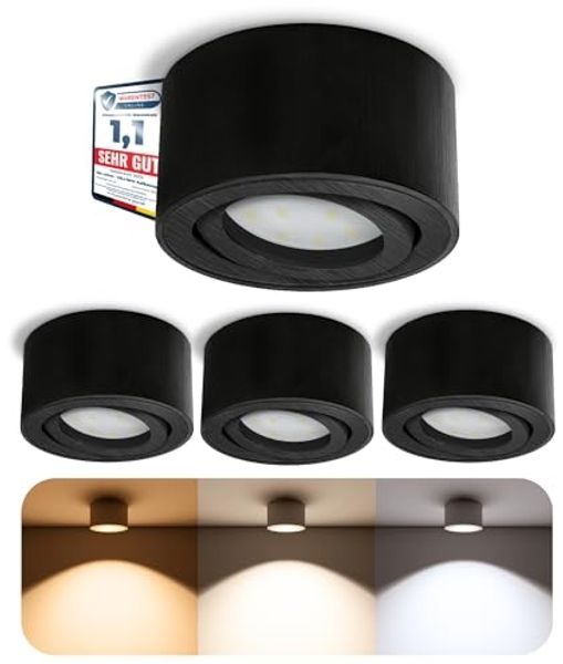 SSC-LUXon LED Aufbaustrahler CELI-1B LED Aufbauspot schwarz 6W dimmbar warm/neutral/tageslicht, Warmweiß bis Tageslicht