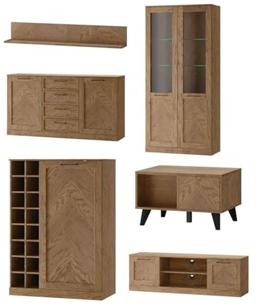 Wohnzimmer-Set Wohnwand Cozy 5-teilig Eiche Rustikal teilmassiv