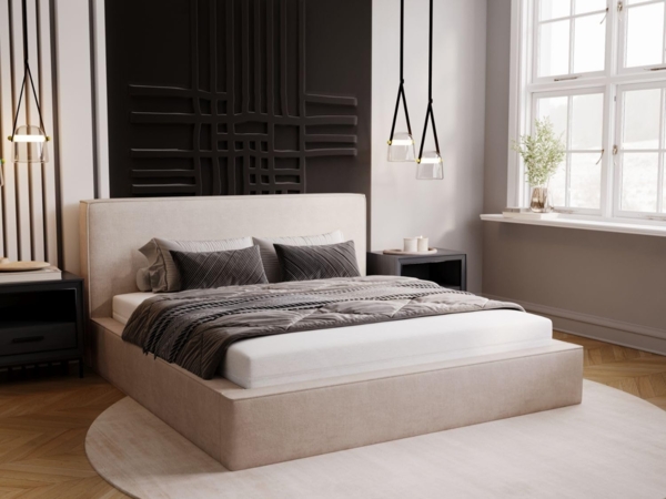 GrainGold Polsterbett mit Bettkästen MONACO, Modern Bett mit Kopfteil - 180x200 cm, Beige (1x Bett)