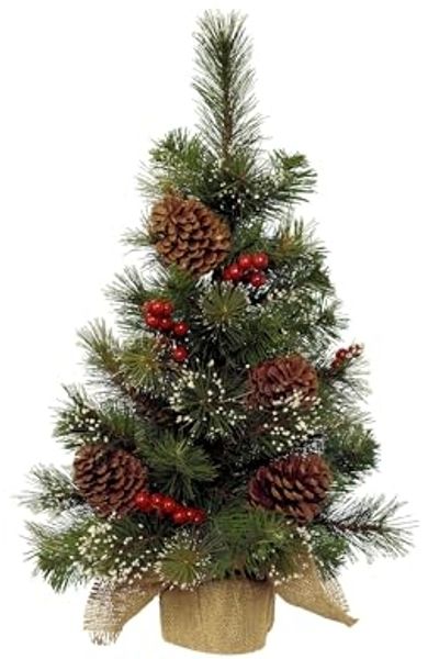 Kaemingk Künstlicher Weihnachtsbaum, Tannenbaum künstlich mit Beeren und Zapfen im Jutesack 60cm - Grün