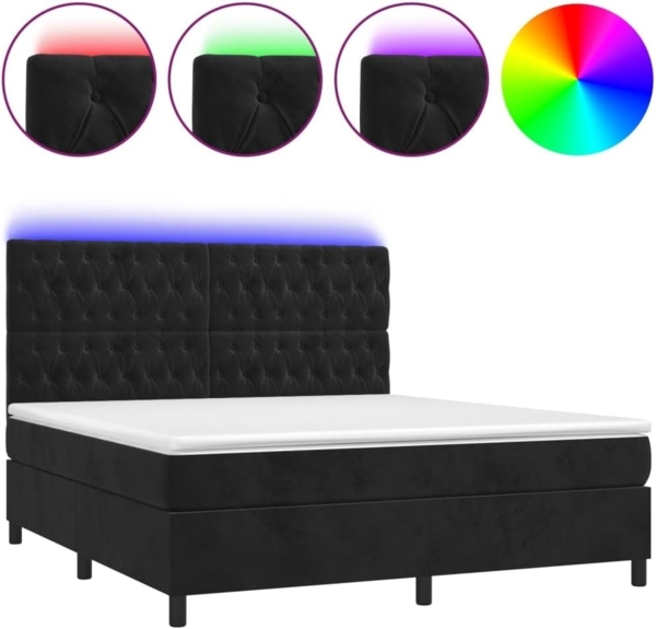 vidaXL Boxspringbett mit Matratze & LED Schwarz 180x200 cm Samt 3136319 Bild 3
