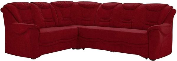Cavadore Ecksofa Bansa mit Federkern / Polstercouch im klassischen Design / 265 x 94 x 215 / Mikrofaser Dunkelrot