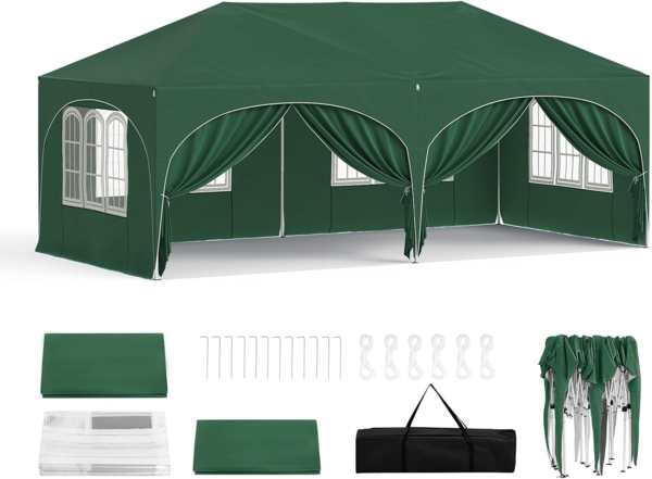 WOLTU Pavillon, Faltpavillon 3x6 m, mit 6 Seitenwänden, Partyzelt wasserabweisend UV-Schutz 50+, höhenverstellbarer Gartenpavillon, mit Tragetasche, für Outdoor Garten Camping Grün