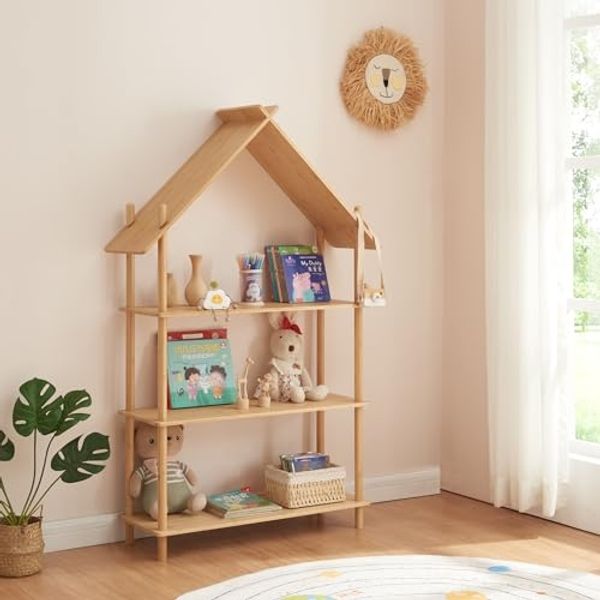 Kinderregal Hamarøy Bambus in Hausoptik 137x90x30cm [en. casa]