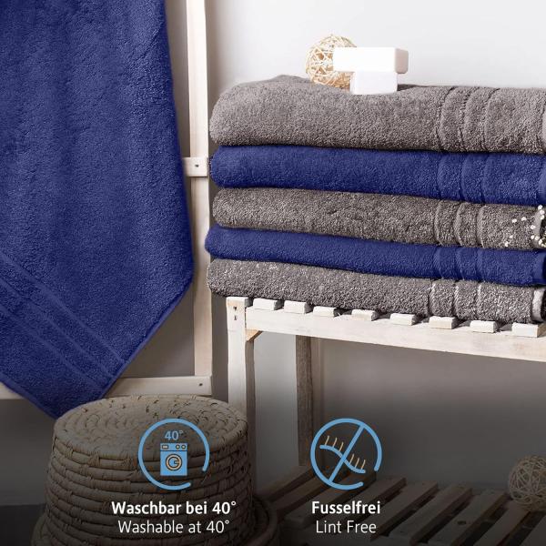 Komfortec 2er Saunatuch Set 80x200 cm aus 100% Baumwolle, XXL-Saunatücher, Sauna Handtuch, Weich, Groß, Frottee, Schnelltrocknend, Anthrazit/Navyblau Bild 3