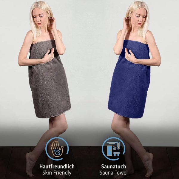 Komfortec 2er Saunatuch Set 80x200 cm aus 100% Baumwolle, XXL-Saunatücher, Sauna Handtuch, Weich, Groß, Frottee, Schnelltrocknend, Anthrazit/Navyblau Bild 5