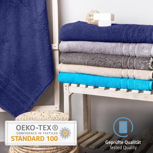 Komfortec 2er Saunatuch Set 80x200 cm aus 100% Baumwolle, XXL-Saunatücher, Sauna Handtuch, Weich, Groß, Frottee, Schnelltrocknend, Anthrazit/Navyblau Bild 6