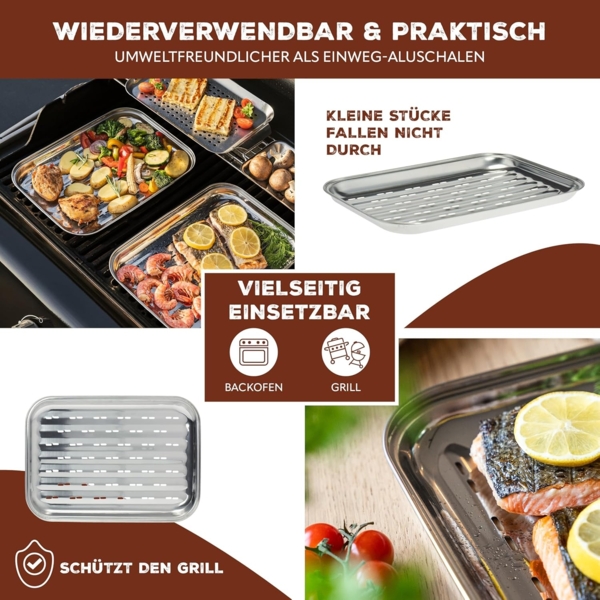 Bremermann Grillschale, Edelstahl-Grillpfanne, ca. 35 x 24,5 cm Bild 3