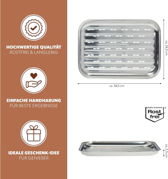 Bremermann Grillschale, Edelstahl-Grillpfanne, ca. 35 x 24,5 cm Bild 7