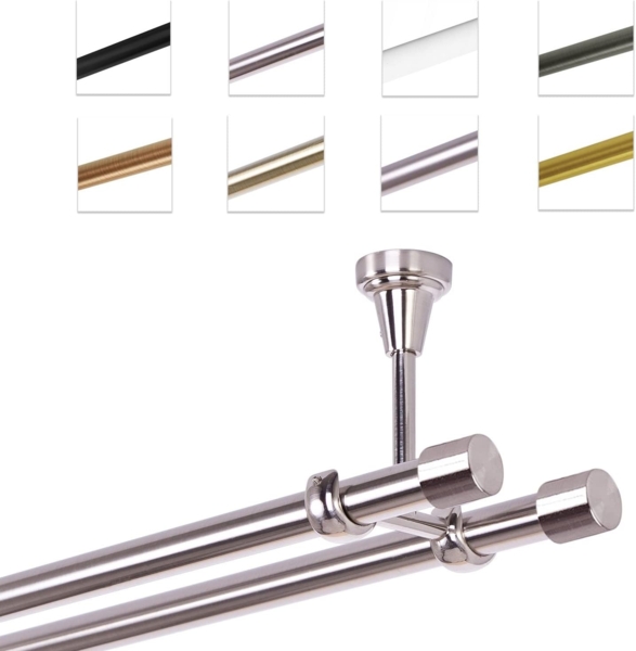 MDEKOR Gardinenstange Vorhangstange 19mm, 2-läufig, 2-läufig Deckemontage, 120 cm Edelstahl