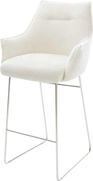 Barstuhl Alja-Flex Bouclé Soft Beige Kufengestell Edelstahl Silberfarben Taschenfederkern