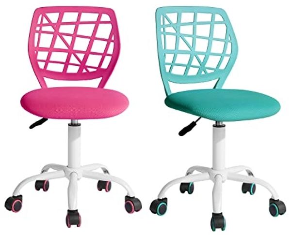FurnitureR FR Carnation Schreibtischstuhl Bürostuhl Stoffsitz Ergonomischer Arbeitsstuhl ohne Armlehne Höhenverstellbar Drehstuhl 2er Set Pink, I, Textil Metall, Rosa+Aqua, 40 x 38.5 x 87 cm