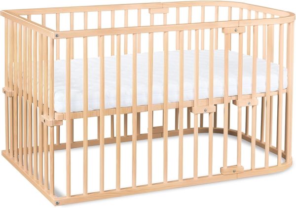 babybay Original Beistellbett aus massivem Buchenholz/kompakt & verwandelbar/Kinderbett Höhe stufenlos verstellbar & umweltfreundlich/mitwachsendes Babybett (Natur unbehandelt) / Kinderbettset