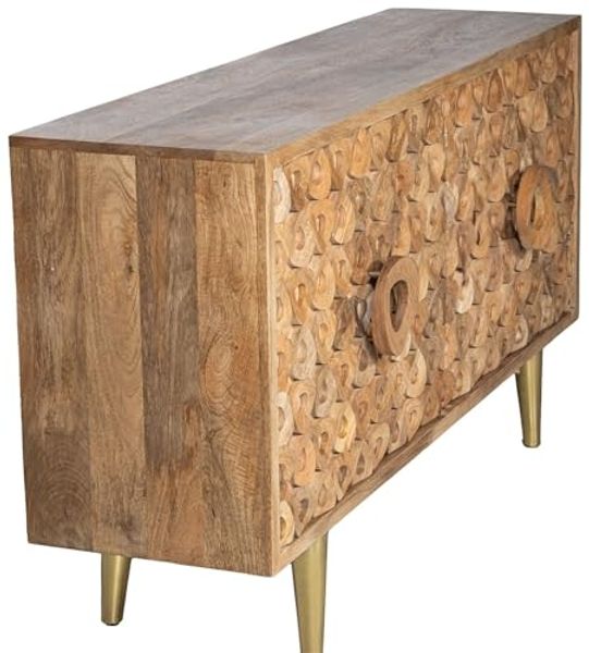 DRW Sideboard mit 4 Holztüren und Metallbeinen in Natur und Gold, 152 x 45 x 83 cm Bild 5