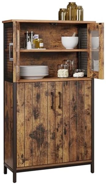 Vasagle Badezimmerschrank, Sideboard, Aufbewahrungsschrank, verstellbare Ablage, Stahlgestell, für Wohnzimmer, Küche, Industriestil, vintagebraun-schwarz