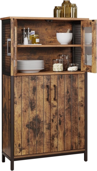 Vasagle Badezimmerschrank, Sideboard, Aufbewahrungsschrank, verstellbare Ablage, Stahlgestell, für Wohnzimmer, Küche, Industriestil, vintagebraun-schwarz