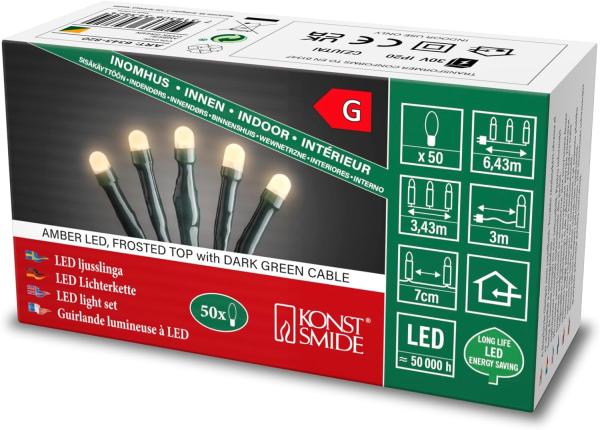 Micro LED Lichterkette - gefrostet - 50 bernsteinfarbene LED - L: 3,43m - grünes Kabel - Indoor