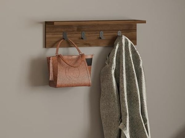 Hanah Home Stylish Wall Shelf, Walnut Finish, 60 x 14.5 x 16.3 cm | 100% Melamine Coated Particle Board, 18 mm Thick | Multipurpose Hanging Rack for Extra Storage