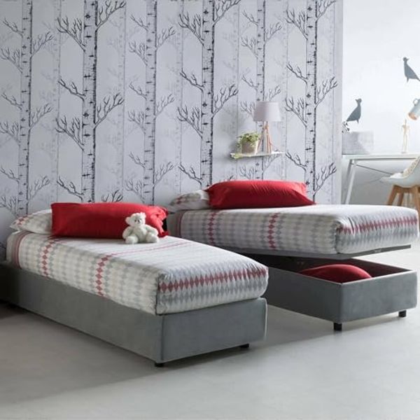 Talamo Italia - Einzelbett Caterina, Bettkasten mit Stoffbezug, 100 % Made in Italy, Öffnung vorne, geeignet für Matratzen 80x200 cm, Grau
