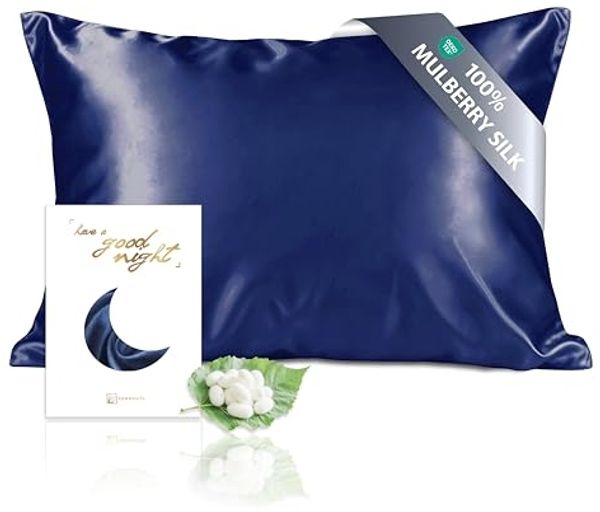 townssilk Beidseitig 100% 19mm Pure Maulbeerseide Kissenbezug für Haar und Haut Gesundheit, 1 Stück 40x80 cm Größe Kissenbezug mit verstecktem Reißverschluss 600 Fadenzahl Navyblue