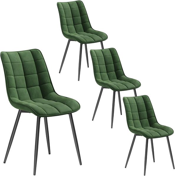 WOLTU 4 x Esszimmerstühle 4er Set Esszimmerstuhl Küchenstuhl Polsterstuhl Design Stuhl mit Rückenlehne, mit Sitzfläche aus Samt, Gestell aus Metall, Dunkelgrün, BH142dgn-4
