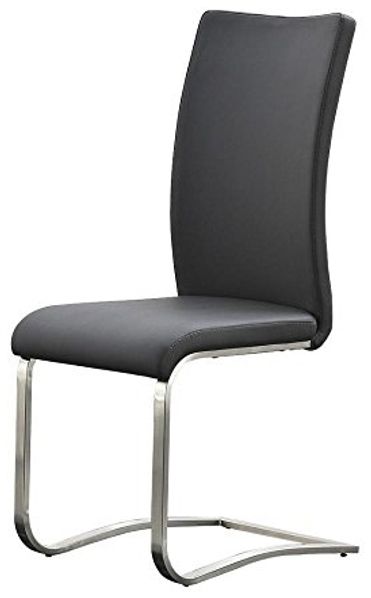 Robas Lund Esszimmerstuhl Leder Grau 2er Set, belastbar bis 130 kg, Schwingstuhl mit Rindsleder, Gestell Edelstahl, Komfortsitzhöhe