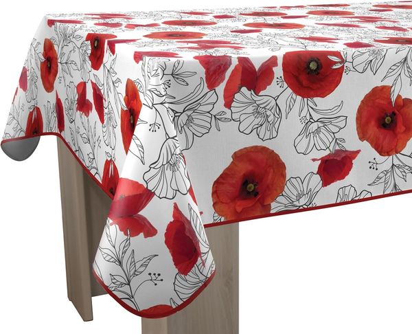 Le linge de Jules Tischdecke, schmutzabweisend, Mohnblume, oval, 150x240 cm