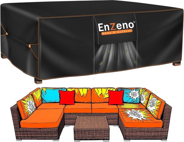 Enzeno Abdeckung Gartenmöbel wasserdichte,300 x 200 x 90 cm, 420D Oxford Loungemöbel Abdeckung, Abdeckplane Gartenmöbel Winterfest,Schutzhülle Gartenmöbel für Tische und Stühle, Regenschutz,Terrassenmöbel