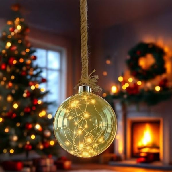 Spetebo LED Dekoobjekt LED Glas Kugel auf Seil 14 cm - Deko Kugel 30 LED, batterie betrieben, LED, warm weiß, Deko Kugel warmweiß beleuchtet mit Timer