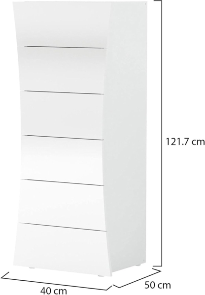 Dmora - Kommode Michele, Kommode mit 6 Schubladen, Schlafzimmerkommode, 100 % Made in Italy, 50 x 40 x 122 cm, glänzendes Weiß, Bild 5