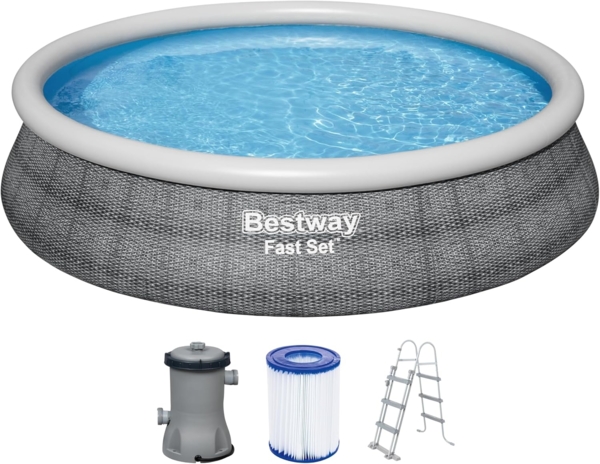 Fast Set™ Aufstellpool-Set mit Filterpumpe Ø 457 x 107 cm, Rattan-Optik (Schiefergrau), rund