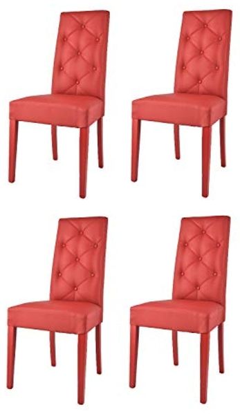 t m c s Tommychairs - 4er Set Moderne Stühle Chantal für Küche und Esszimmer, robuste Struktur aus lackiertem Buchenholz Farbe Rot, gepolstert und mit Kunstleder in der Farbe Rot bezogen