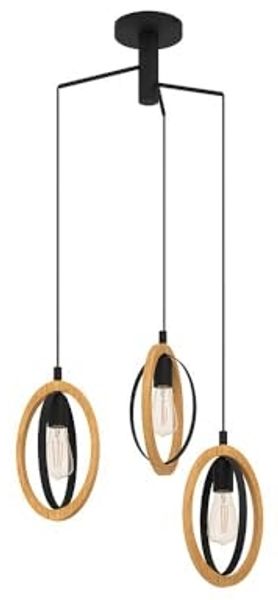 Eglo 43463 Hängeleuchte BASILDON Stahl schwarz, Holz braun E27 3X40W H:130cm Ø:61,5cm dimmbar