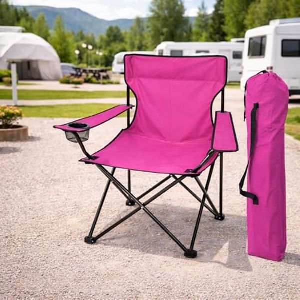 Anglersessel Campingstuhl mit Getränkehalter Outdoorstuhl Tasche Pink