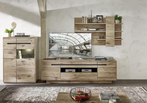 Wohnwand Wohnzimmerschrank BELLANO HH81 Viking Oak Nature mit LED