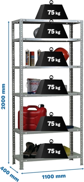 Simonrack Schwerlastregal, Lagerregal, 200 x 110 x 40 Metallregal, Kellerregal, Biegestelle 75 kg, 6 Fachböden, Galvanisiert - Advantage Bild 3