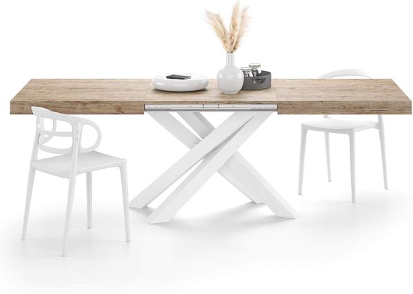 MOBILI FIVER, Ausziehbarer Tisch Emma 160, Eiche mit weißen X-Beinen, Laminiert/Eisen, Made in Italy