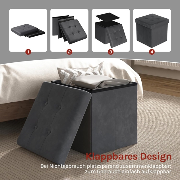 WOLTU Sitzhocker mit Stauraum Sitzwürfel Sitzbank faltbar Truhen Aufbewahrungsbox, Deckel abnehmbar, Gepolsterte Sitzfläche aus Samt, 37,5 x 37,5 x 38CM(LxBxH), Grau, SH69gr Bild 4