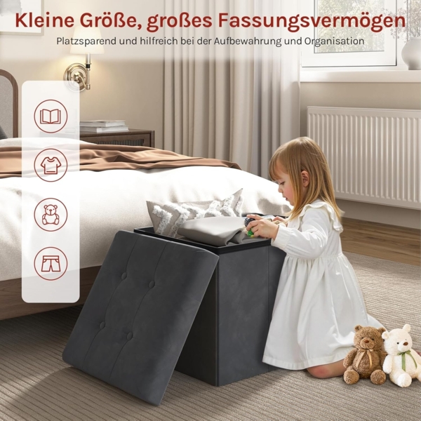 WOLTU Sitzhocker mit Stauraum Sitzwürfel Sitzbank faltbar Truhen Aufbewahrungsbox, Deckel abnehmbar, Gepolsterte Sitzfläche aus Samt, 37,5 x 37,5 x 38CM(LxBxH), Grau, SH69gr Bild 5