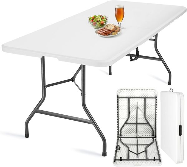 Velway Gartentisch klappbar 180x74 cm Buffettisch - Schneller Einsatz Klapptisch für 6-8 Personen Kunststoff Campingtisch Partytisch mit Tragegriff für Garten Terrasse und Balkon Zusammenklappbar Weiß