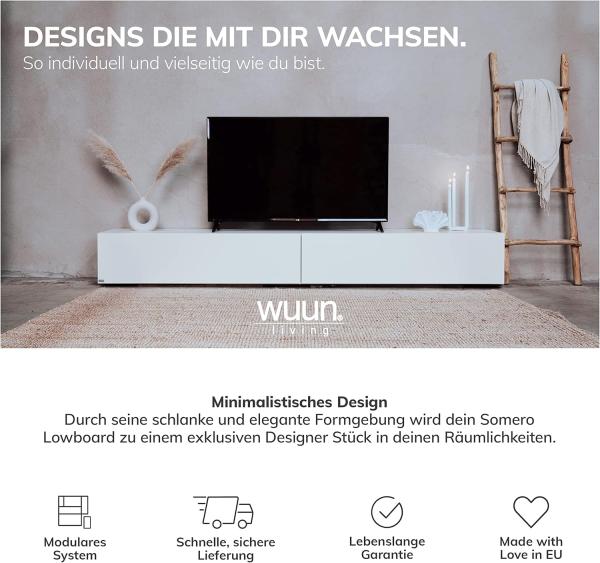 Wuun® TV Board hängend/8 Größen/5 Farben/100cm Matt Weiß- Eiche/Lowboard Hängeschrank Hängeboard Wohnwand/Hochglanz & Naturtöne/Somero Bild 4